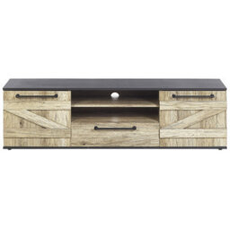 Beliani Barn-Style Tv Stand 43Cm Light Brown And Black Particle Board With Cabinet And Drawer - thumbnail 1