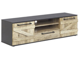 Beliani Barn-Style Tv Stand 43Cm Light Brown And Black Particle Board With Cabinet And Drawer - thumbnail 3