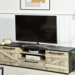 Beliani Barn-Style Tv Stand 43Cm Light Brown And Black Particle Board With Cabinet And Drawer - thumbnail 2