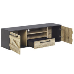 Beliani Barn-Style Tv Stand 43Cm Light Brown And Black Particle Board With Cabinet And Drawer - thumbnail 5