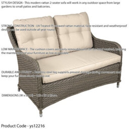 Loops Premium 4 Seater Garden Coffee Table Set - 3Pc Rattan Wicker Sofa Chair Cushions - thumbnail 7