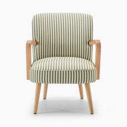 Furniturebox Uk Sylvie Accent Chair Green And Cream Stripe Oak Effect Legs - thumbnail 4