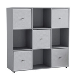 Urbn-Living 9 Cube Grey Wooden Bookcase Shelving Unit With 5 Collapsible Fabric Drawers White