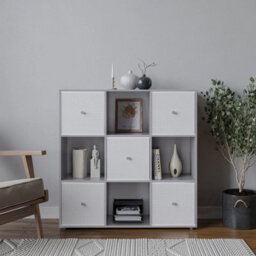 Urbn-Living 9 Cube Grey Wooden Bookcase Shelving Unit With 5 Collapsible Fabric Drawers White - thumbnail 2