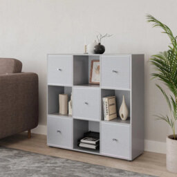 Urbn-Living 9 Cube Grey Wooden Bookcase Shelving Unit With 5 Collapsible Fabric Drawers White - thumbnail 3