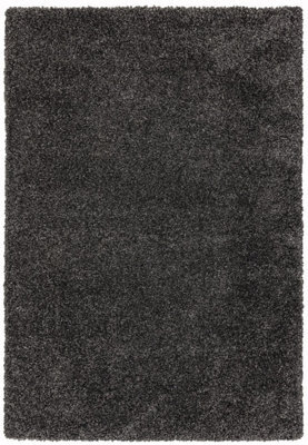 Modern Charcoal Shaggy Plain Easy To Clean Dining Room Rug-120Cm X 170Cm - image 1
