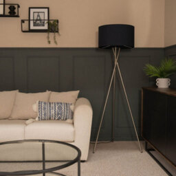 Valuelights Camden Brushed Chrome Tripod Floor Lamp With Navy Drum Shade And Bulb - thumbnail 4