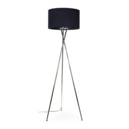 Valuelights Camden Brushed Chrome Tripod Floor Lamp With Navy Drum Shade And Bulb