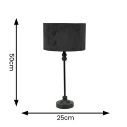 Valuelights Maggie Black Metal Candlestick Slim Table Lamp With Black Velvet Drum Lamp Shade - thumbnail 6
