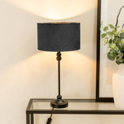 Valuelights Maggie Black Metal Candlestick Slim Table Lamp With Black Velvet Drum Lamp Shade