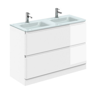 Plum&clay Marvel Gloss White Floor Standing Bathroom Vanity Unit With White Glass Basin (W)1200mm - image 1