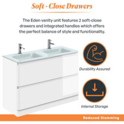 Plum&clay Marvel Gloss White Floor Standing Bathroom Vanity Unit With White Glass Basin (W)1200mm - thumbnail 3