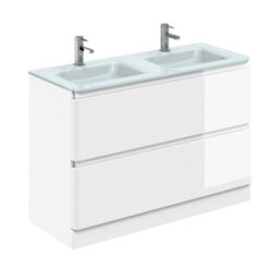 Plum&clay Marvel Gloss White Floor Standing Bathroom Vanity Unit With White Glass Basin (W)1200mm