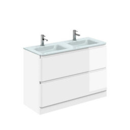 Plum&clay Marvel Gloss White Floor Standing Bathroom Vanity Unit With White Glass Basin (W)1200mm - thumbnail 2