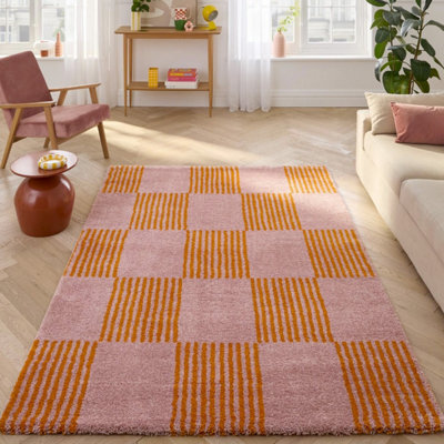Sweeek - Interior Checkered Rug Orange And Pink, Fergew, 230X160 Cm - image 1