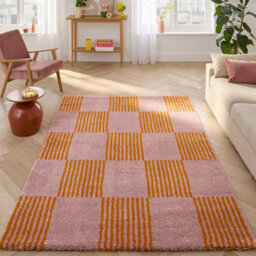 Sweeek - Interior Checkered Rug Orange And Pink, Fergew, 230X160 Cm - thumbnail 1