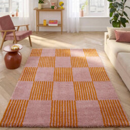 Sweeek - Interior Checkered Rug Orange And Pink, Fergew, 230X160 Cm - thumbnail 3