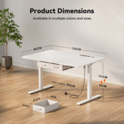 Electric Standing Desk With Power Outlets, 120 X 80 Cm Sit Stand Desk With 2 Drawers, Usb Ports, Height Adjustable, White - thumbnail 5
