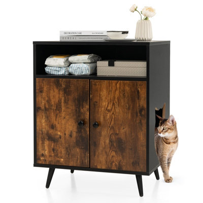 Costway Cat Litter Box Enclosure Hidden Cat Washroom With Entry Enclosed Cat Cabinet - image 1