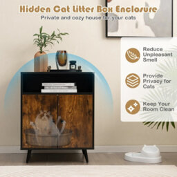 Costway Cat Litter Box Enclosure Hidden Cat Washroom With Entry Enclosed Cat Cabinet - thumbnail 3