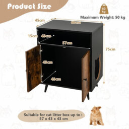 Costway Cat Litter Box Enclosure Hidden Cat Washroom With Entry Enclosed Cat Cabinet - thumbnail 7