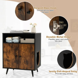 Costway Cat Litter Box Enclosure Hidden Cat Washroom With Entry Enclosed Cat Cabinet - thumbnail 4
