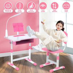 Kids Desk And Chair Set Children Study Table Writing Table Set W/ Bookshelf - thumbnail 4