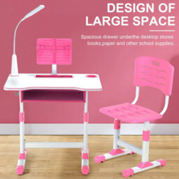 Kids Desk And Chair Set Children Study Table Writing Table Set W/ Bookshelf - thumbnail 3