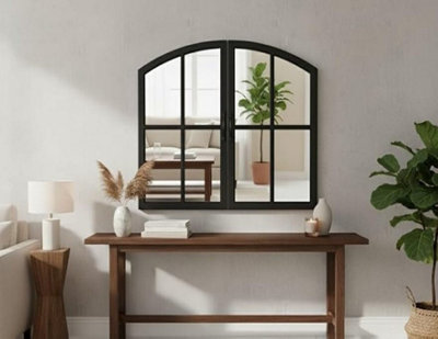 Biznest 72X65Cm New Shape Window Style Wall Mirror Simply Stylish Decor Mirror Wall Window Mirror (Black)