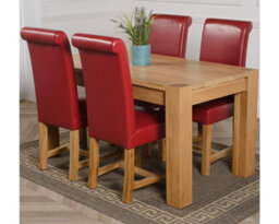 That's Furniture Kuba 150 X 85 Cm Chunky Medium Oak Dining Table And 4 Chairs Dining Set With Washington Burgundy Leather Chairs