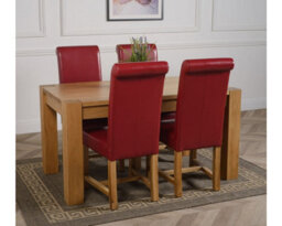 That's Furniture Kuba 150 X 85 Cm Chunky Medium Oak Dining Table And 4 Chairs Dining Set With Washington Burgundy Leather Chairs - thumbnail 3