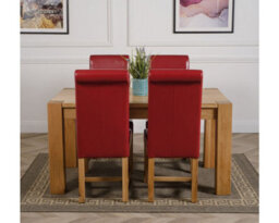 That's Furniture Kuba 150 X 85 Cm Chunky Medium Oak Dining Table And 4 Chairs Dining Set With Washington Burgundy Leather Chairs - thumbnail 2