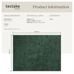 Tectake Rug Zonelle Short Pile And Ultra-Soft Carpet In Rectangular Or Round Design 140 X 200 Cm - Green - thumbnail 6