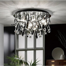 Luminosa Lighting Luminosa Class Flush Ceiling Round 20 Light G4 Polished Chrome/black Glass/crystal - thumbnail 2