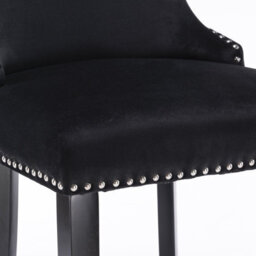 HomeTouch Set Of 6 Black Velvet Upholstered Bar Stools With Wood Legs - thumbnail 8