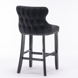 HomeTouch Set Of 6 Black Velvet Upholstered Bar Stools With Wood Legs - thumbnail 6