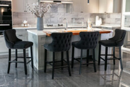 HomeTouch Set Of 6 Black Velvet Upholstered Bar Stools With Wood Legs - thumbnail 2
