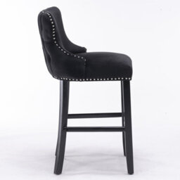 HomeTouch Set Of 6 Black Velvet Upholstered Bar Stools With Wood Legs - thumbnail 7