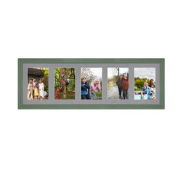 AK Frames 26X8 Green Classic Multi Photo Frame With Mid Grey Mount - Holds 5 Apertures (5X) 6X4 Photos - thumbnail 1