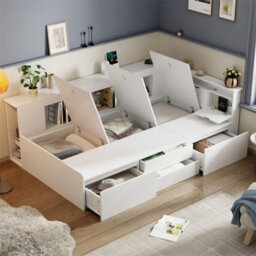 Abrihome 3Ft Single Bed(90X190Cm), Multifunctional Kid's Bed With Drawers, Bookcase And Storage Cupboard, Without Mattress, White - thumbnail 1