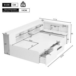 Abrihome 3Ft Single Bed(90X190Cm), Multifunctional Kid's Bed With Drawers, Bookcase And Storage Cupboard, Without Mattress, White - thumbnail 8