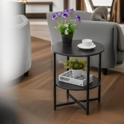 Pirlo Plush Industrial 2 Tier Round Coffee Table For Living Room Black - thumbnail 2