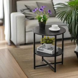 Pirlo Plush Industrial 2 Tier Round Coffee Table For Living Room Black - thumbnail 3