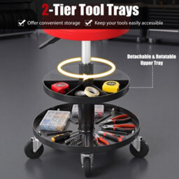 Costway Garage Shop Seat 2-Tier Tool Trays Padded Cushion Heavy-Duty 120 Kg Swivel Stool For Auto Repair - thumbnail 4