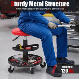 Costway Garage Shop Seat 2-Tier Tool Trays Padded Cushion Heavy-Duty 120 Kg Swivel Stool For Auto Repair - thumbnail 6
