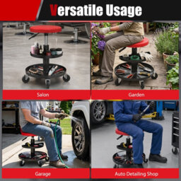 Costway Garage Shop Seat 2-Tier Tool Trays Padded Cushion Heavy-Duty 120 Kg Swivel Stool For Auto Repair - thumbnail 8