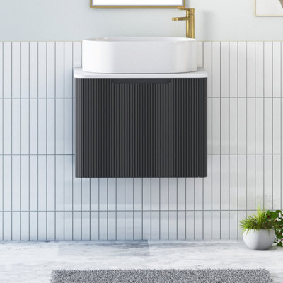 Royal Bathrooms Avenza 600mm Matt Obsidian Black Wall Hung Bathroom Countertop Vanity Unit 1 Drawer With Peak Basin - image 1