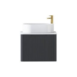 Royal Bathrooms Avenza 600mm Matt Obsidian Black Wall Hung Bathroom Countertop Vanity Unit 1 Drawer With Peak Basin - thumbnail 6