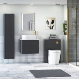 Royal Bathrooms Avenza 600mm Matt Obsidian Black Wall Hung Bathroom Countertop Vanity Unit 1 Drawer With Peak Basin - thumbnail 4