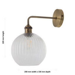 First Choice Lighting Set Of 2 Isaac - Antique Brass Wall Lights With Clear Ribbed Shades - thumbnail 6